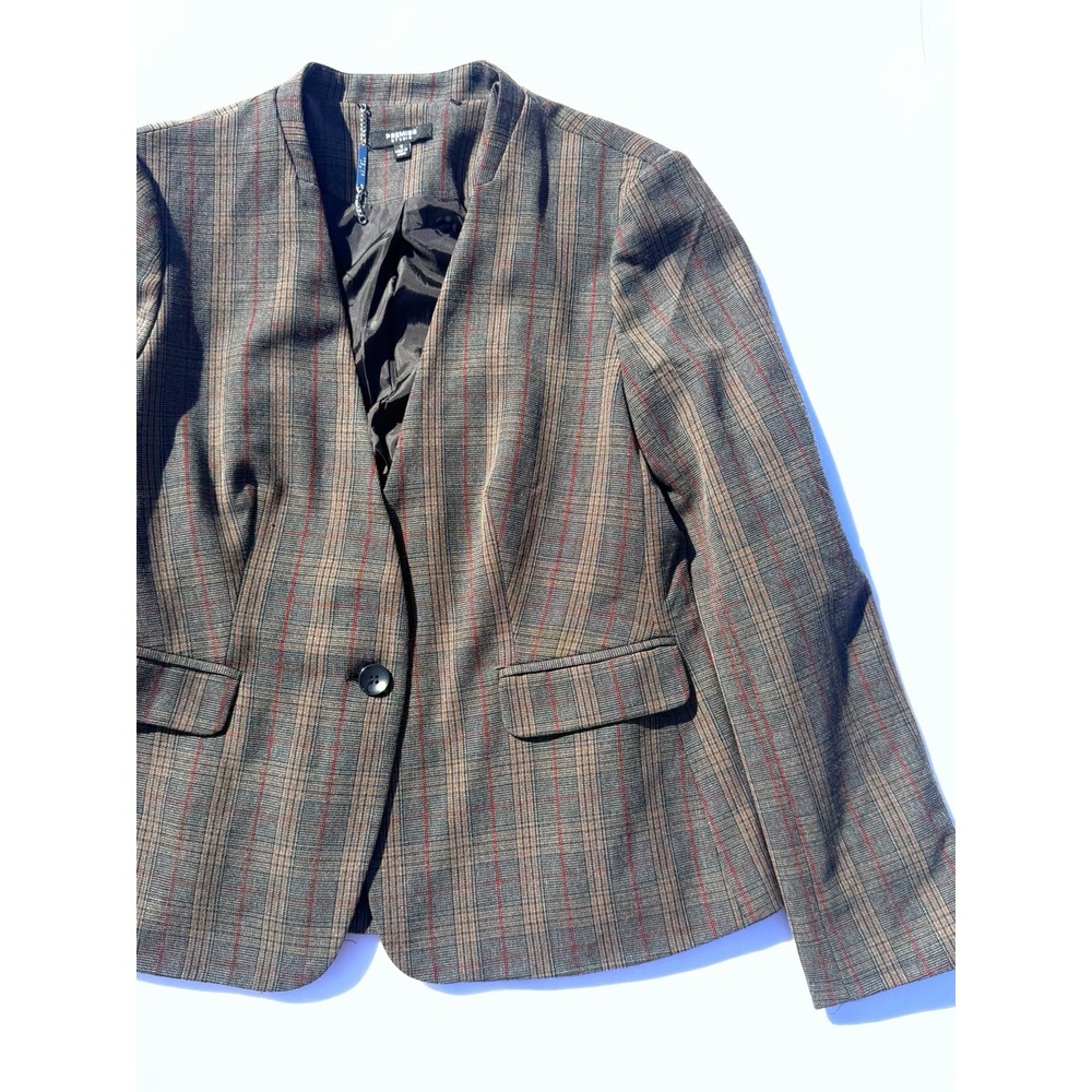 Premise Studio Women's Lined Suit Blazer Plaid Black Brown Red 8 Retro Hip Retro